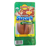 Suntat - Parmak Sucuk (Halal) - 200g is a Turkish finger sausage made with aromatic spices. The packaging features images of sliced sausage, highlighting this flavorful and halal-certified staple of Turkish cuisine.